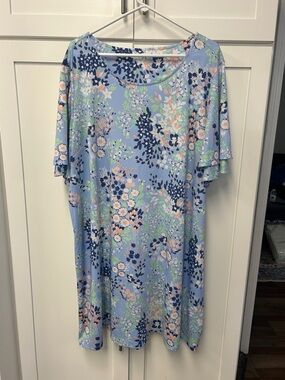 Floral Scoop Neck Women’s Dress in Light Blue